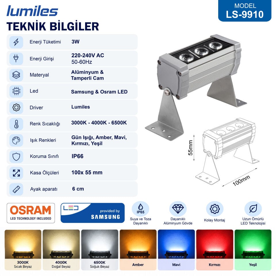 3 Watt 10 cm Led Wallwasher LS-9910