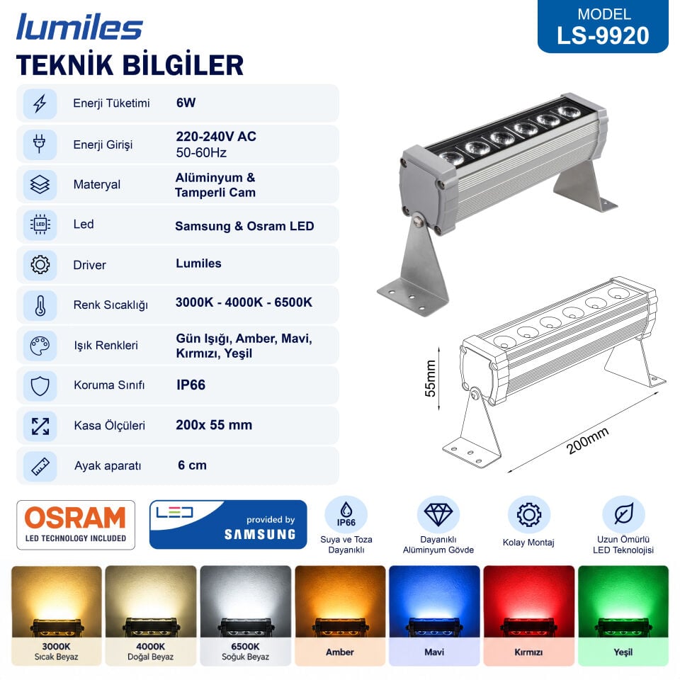 6 Watt 20 cm Led Wallwasher LS-9920