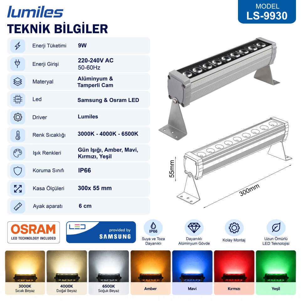 9 Watt 30 cm Led Wallwasher LS-9930