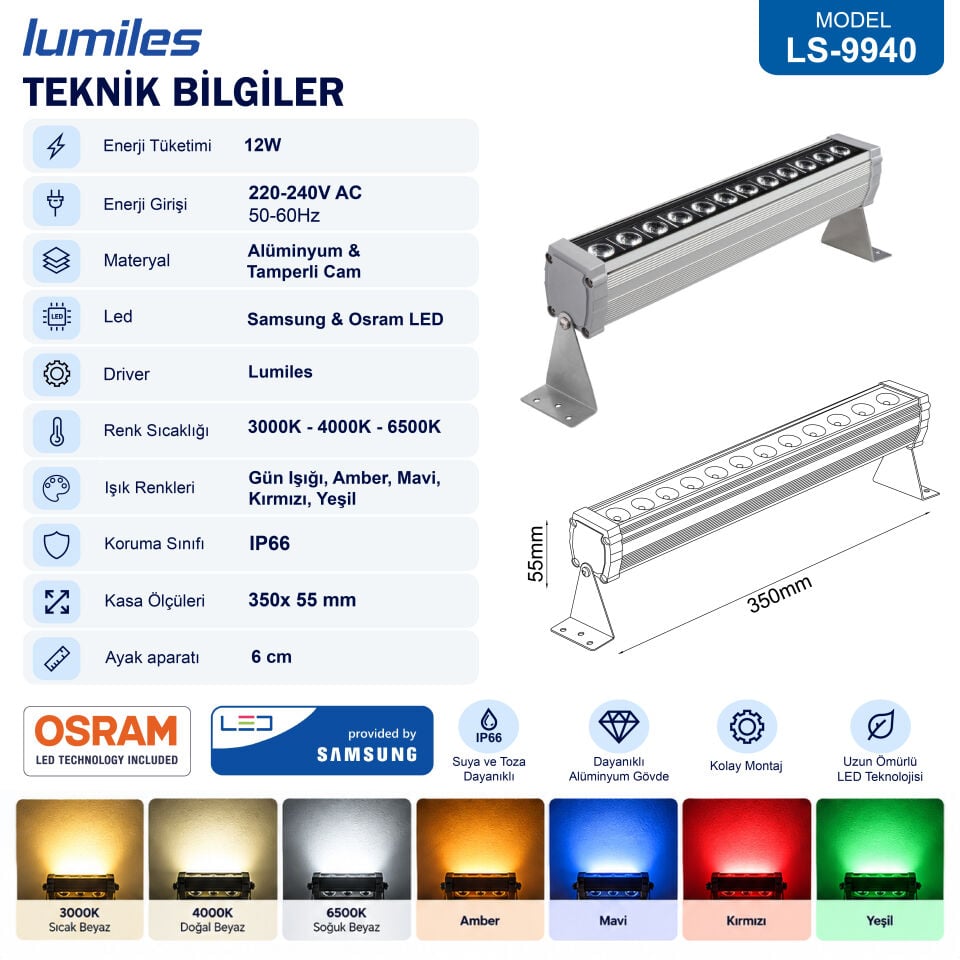 12 Watt 35 cm Led Wallwasher LS-9940
