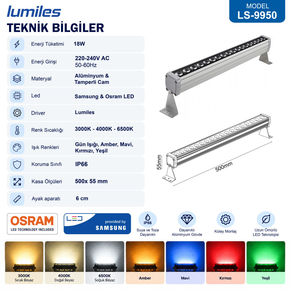 18 Watt 50 cm Led Wallwasher LS-9950