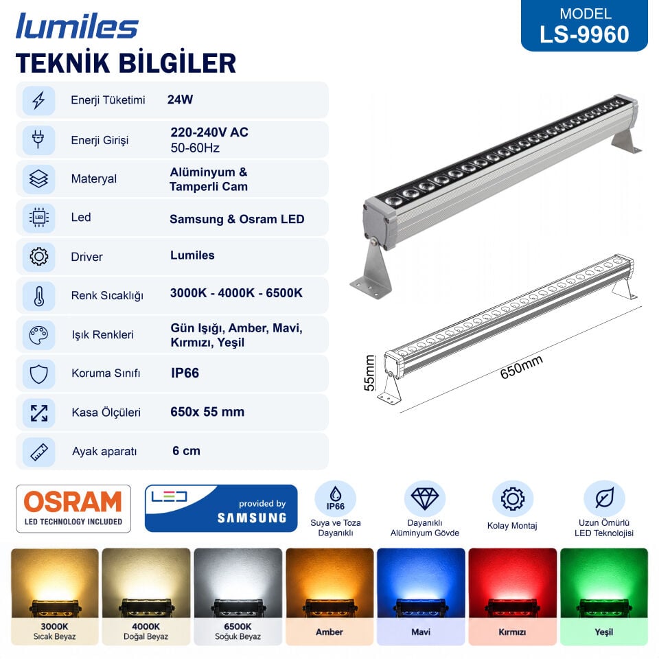 24 Watt 65 cm Led Wallwasher LS-9960