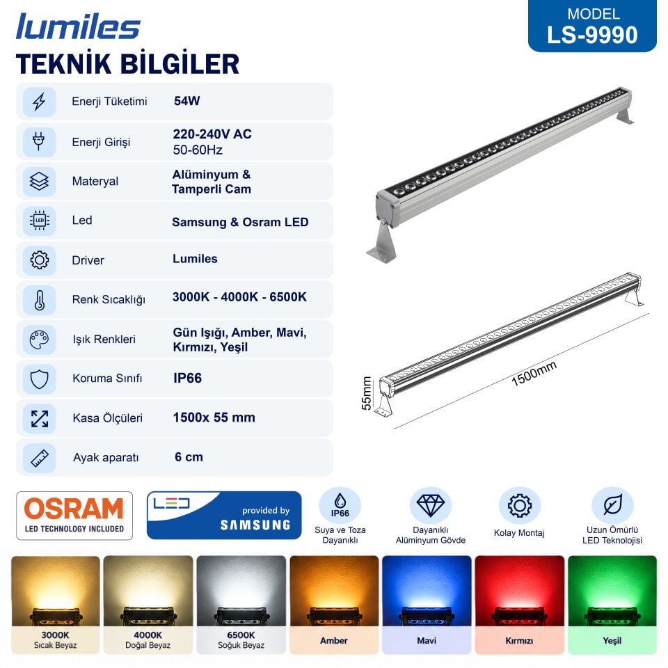 54 Watt 150 cm Led Wallwasher LS-9990